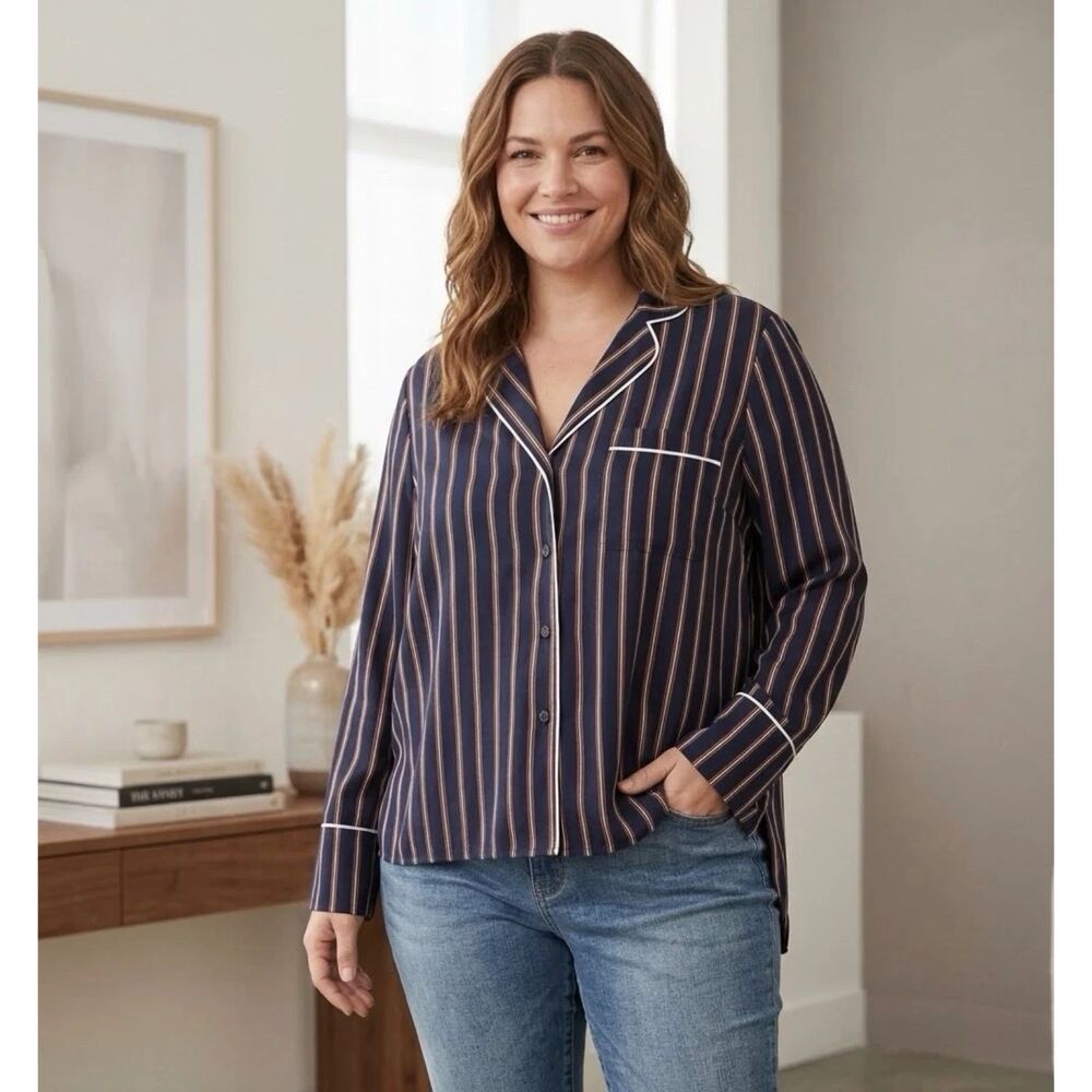 Soncy blouse Womens Plus 5X or Sz 28 Gatsby striped Top Hi-Lo Hem feminine New